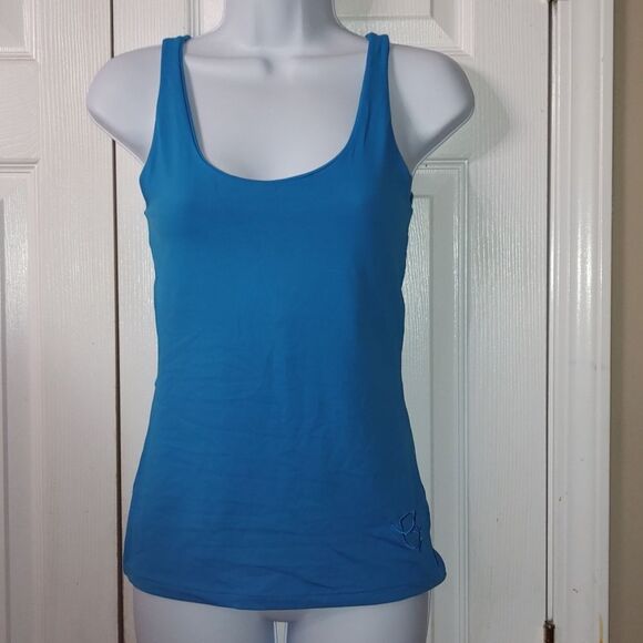 Equilibrium Activewear turquois tank strappy peek hole back Sz M - Picture 1 of 6